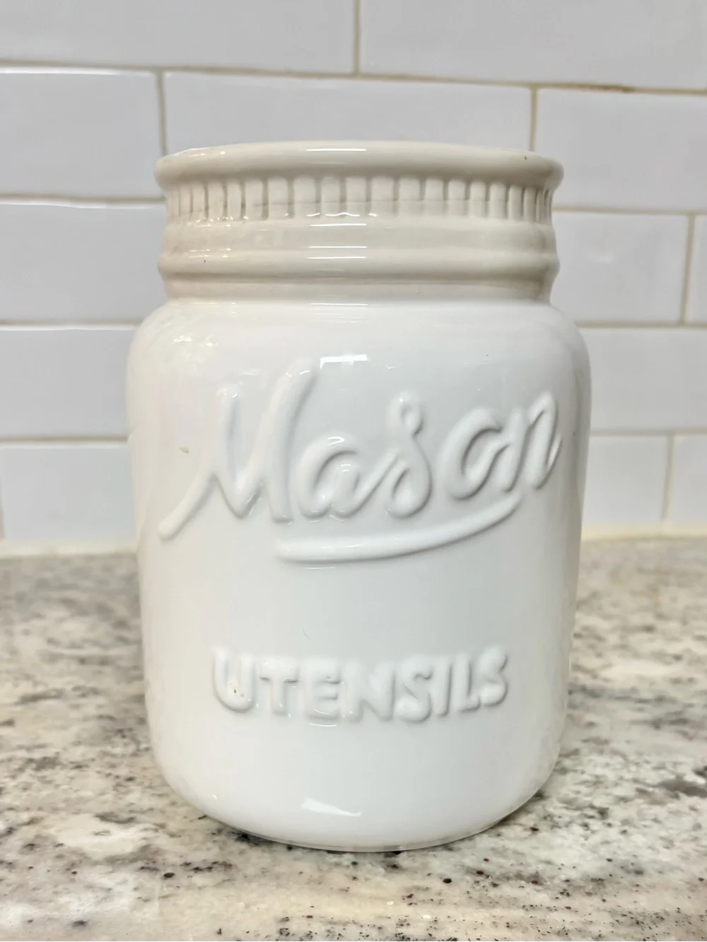 GoodsCircle Mason Utensils White Ceramic Utensil Crock Farmhouse Kitchen